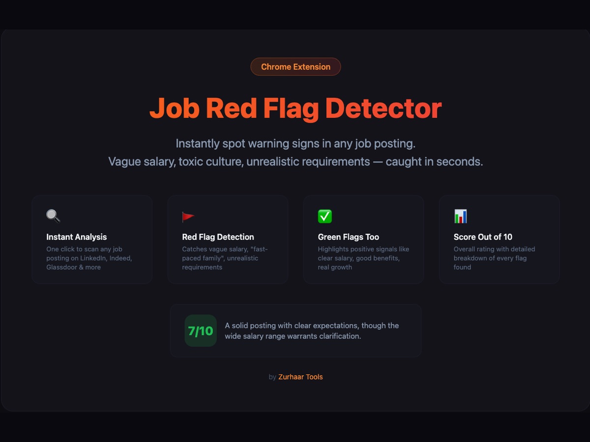 Job Red Flag Detector side panel next to a job posting